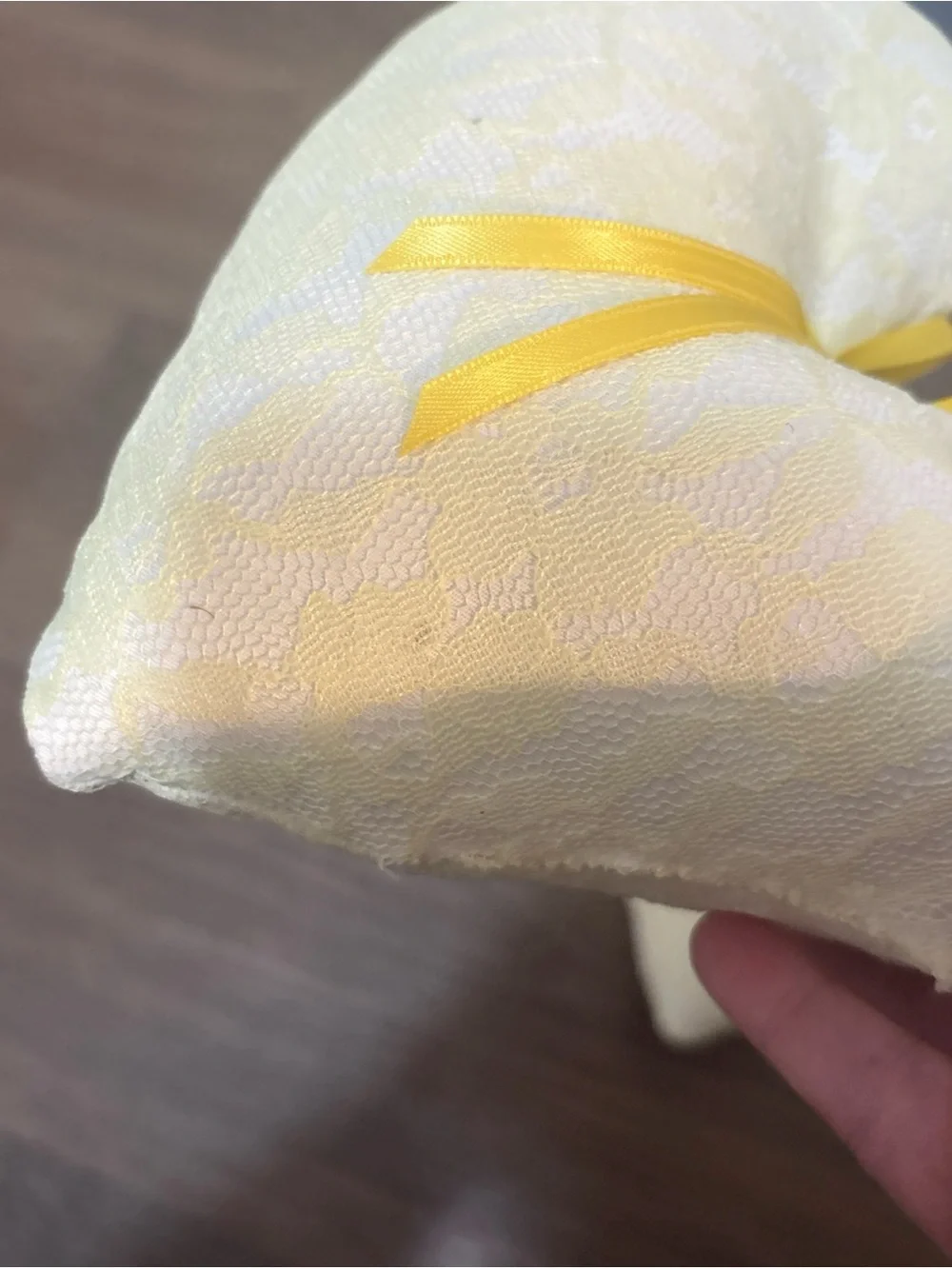 Heart Lace Accent Pillow with Yellow Ribbon - Soft Cream pack of 2